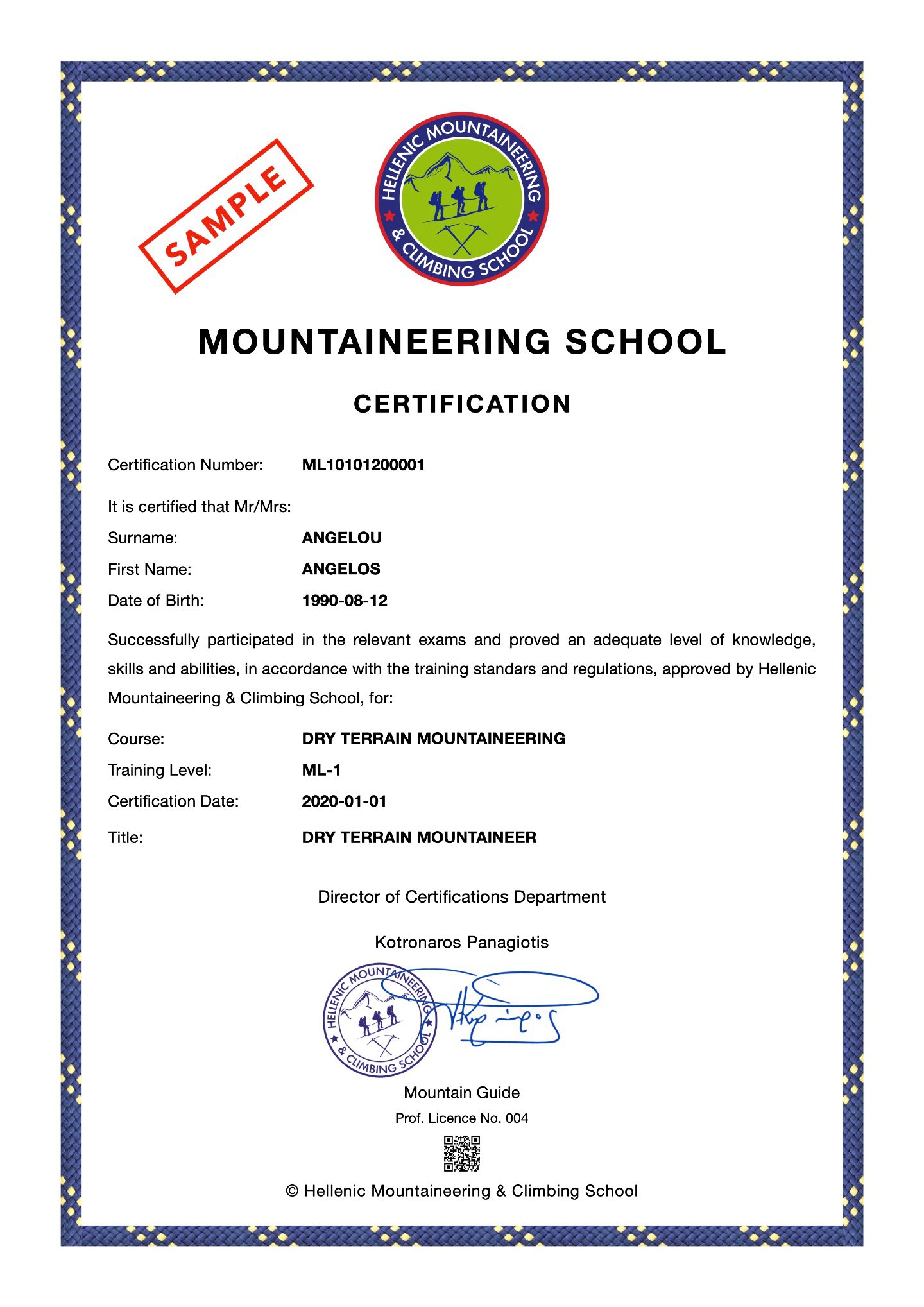 Mountaineering Training Certification HMCS ML1