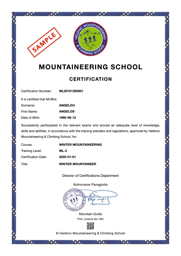 Mountaineering Training Certification HMCS ML2