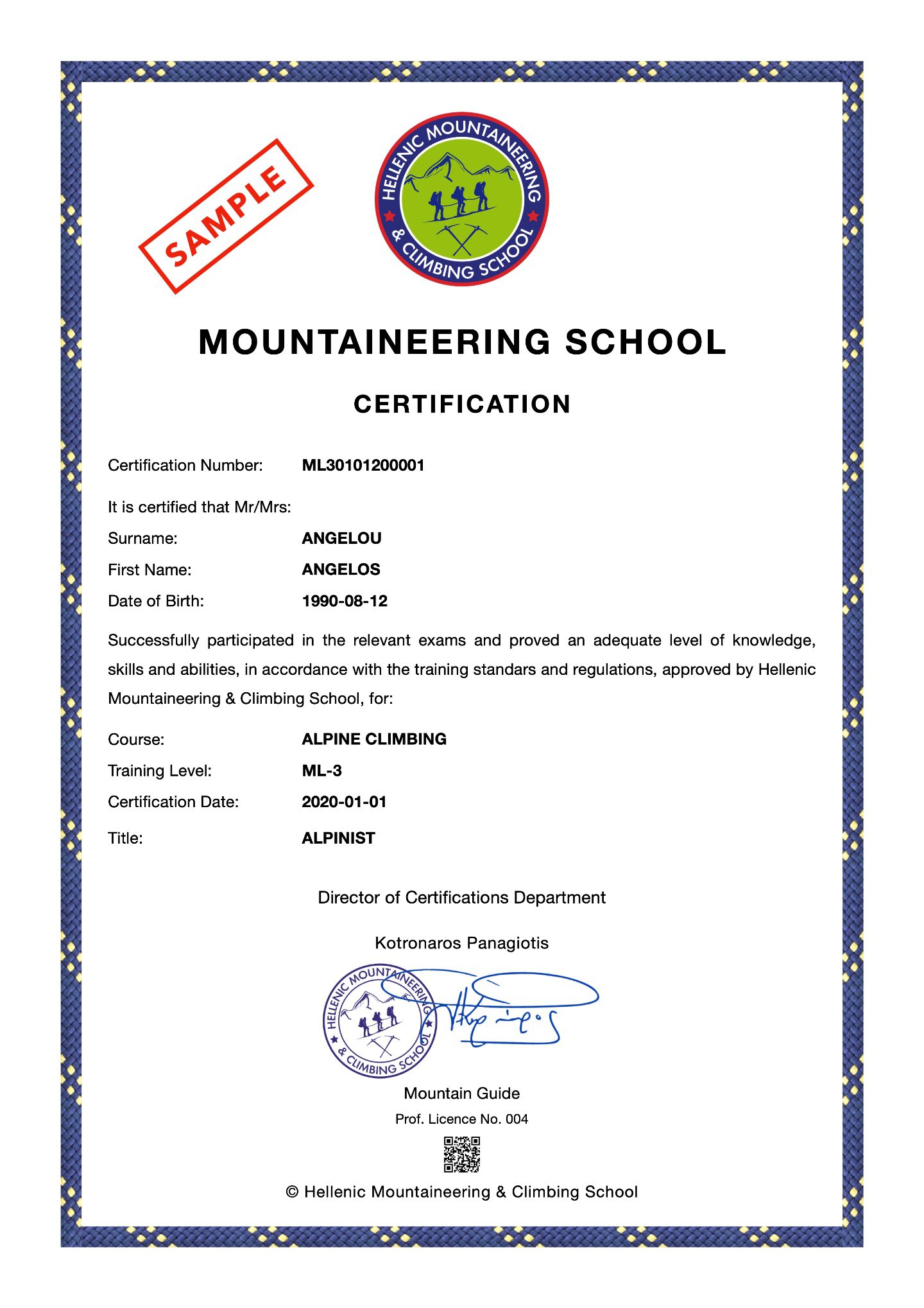 Mountaineering Training Certification HMCS ML3