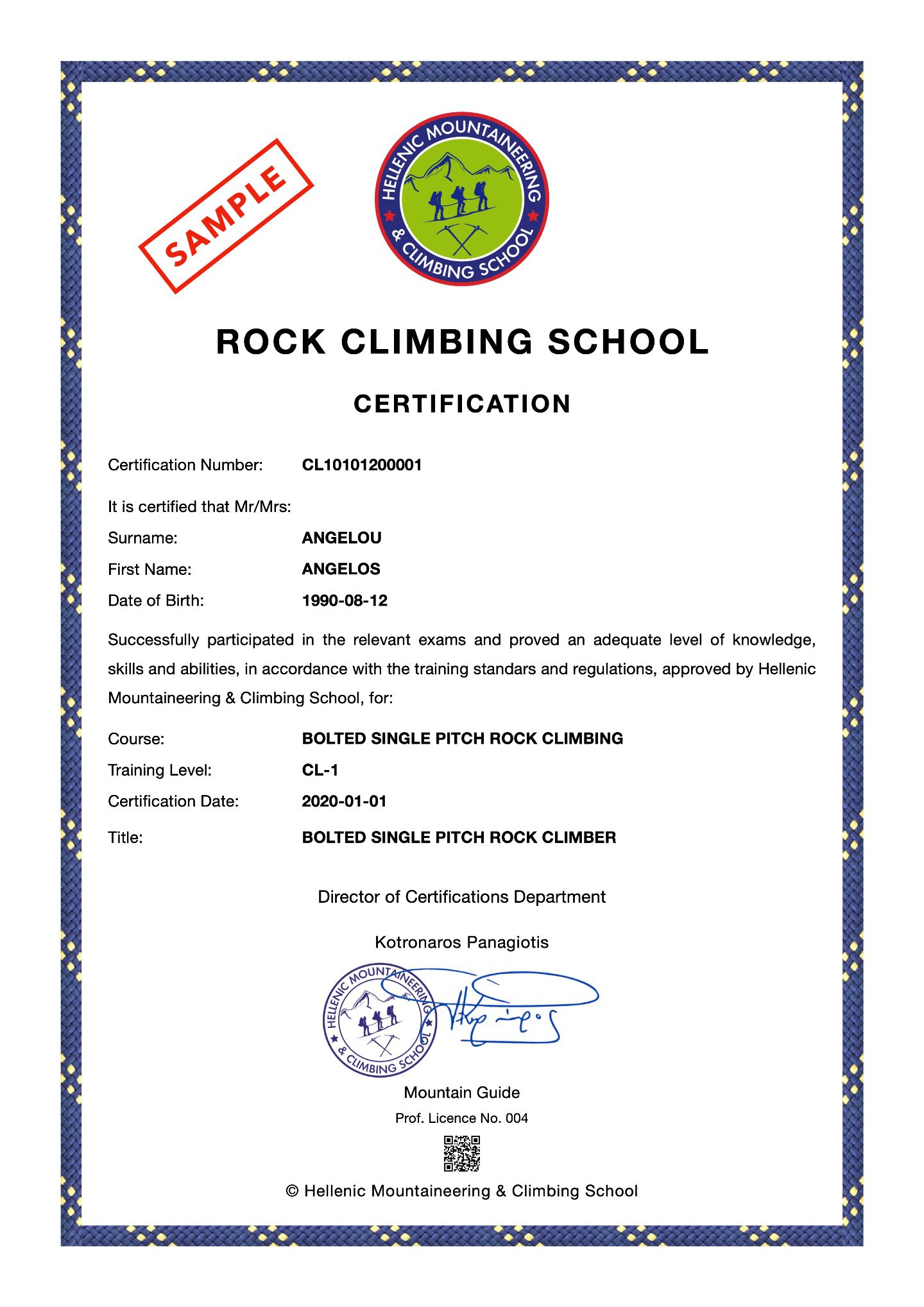 Rock Climbing Training Certification HMCS CL1