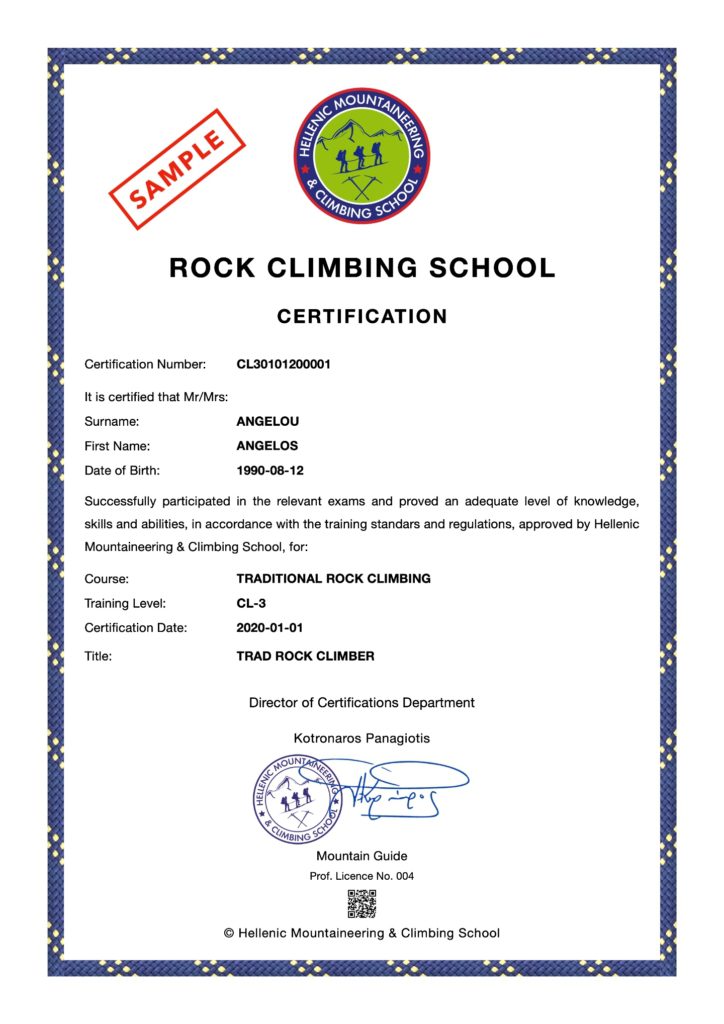 Rock Climbing Training Certification HMCS CL3