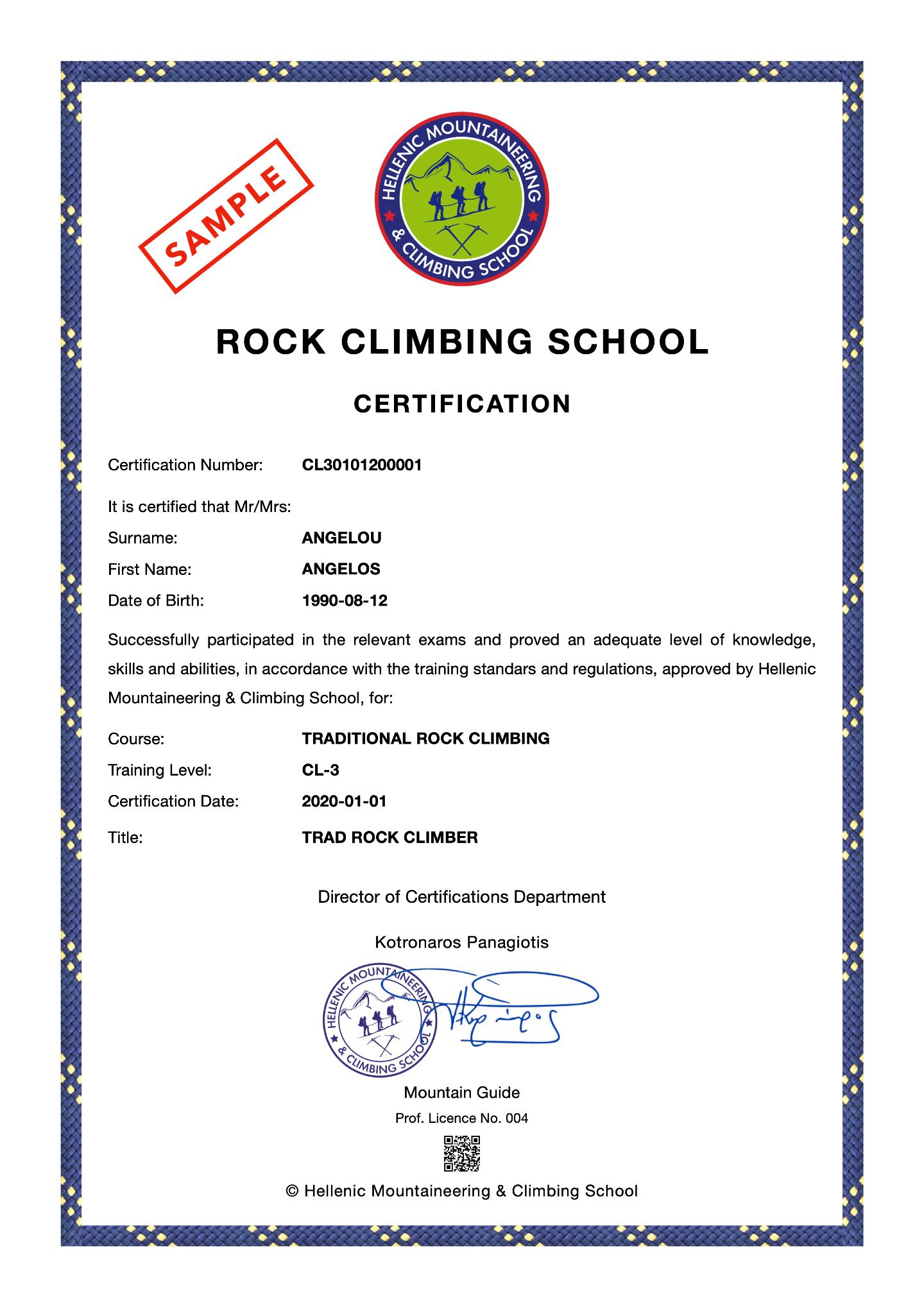 Rock Climbing Training Certification HMCS CL3
